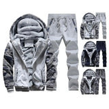 Breathable Men Tracksuit Elastic-Waisted Trousers Men'S Winter Coat Pants Suit Hooded Camouflage Print Windproof Warm with Plush