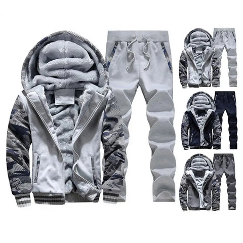 Breathable Men Tracksuit Elastic-Waisted Trousers Men'S Winter Coat Pants Suit Hooded Camouflage Print Windproof Warm with Plush