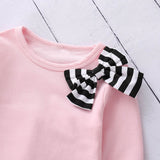 Kids Long Sleeve Bow T-shirt And Stripe Pants Outfits