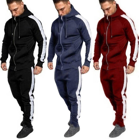 Men's Casual Tracksuit Long Sleeve Zipper Hoodie And Pants Set