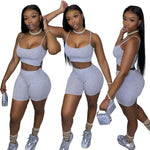 Women Spaghetti Straps Crop Tank Top And Pants Sportwear Tracksuit