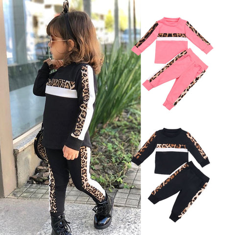 Winter Leopard Striped Long Sleeve T-Shirt And Pants Outfit
