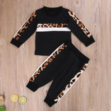 Winter Leopard Striped Long Sleeve T-Shirt And Pants Outfit